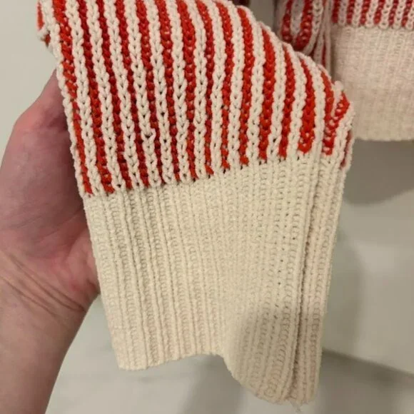 Lulus Attractively Cozy Red And White Striped V-neck Pullover Sweater - Size S - Picture 7 of 7